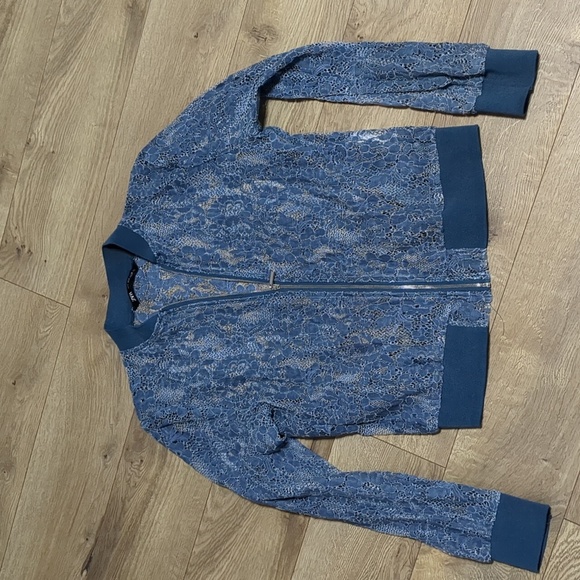 Zara Blue Lace Zip Up Jacket Floral Size Medium - Picture 4 of 8